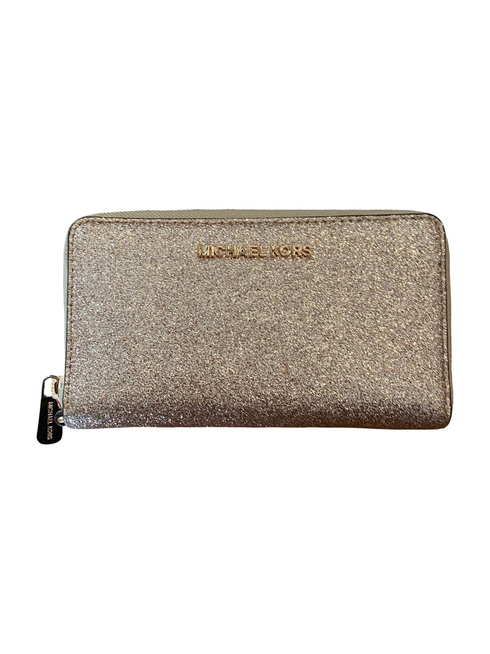 Michael Kors Rose Gold Glitter Zip around Wallet